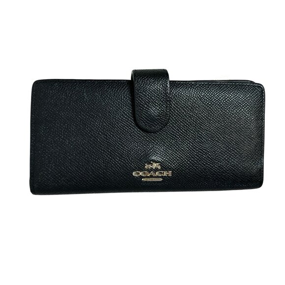Coach SLIM Wallet Saffiano & Smooth Leather Black - Picture 1 of 14